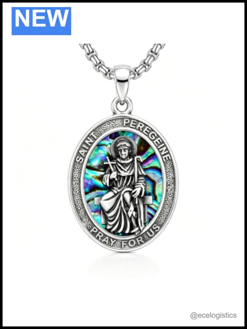 St Peregrine Necklace 925 Sterling Silver Pendant 22" Chain Religious Jewelry